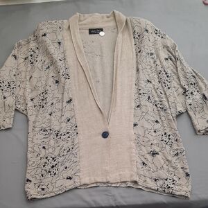 Arthur Max's Floral Beige and Navy Cardigan - Size 3X